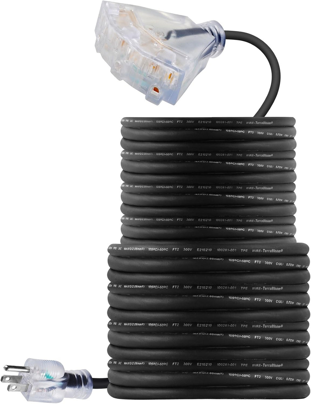 100 FT 14/3 Outdoor Extension Cord, Black Rubber Triple Outlet N501969