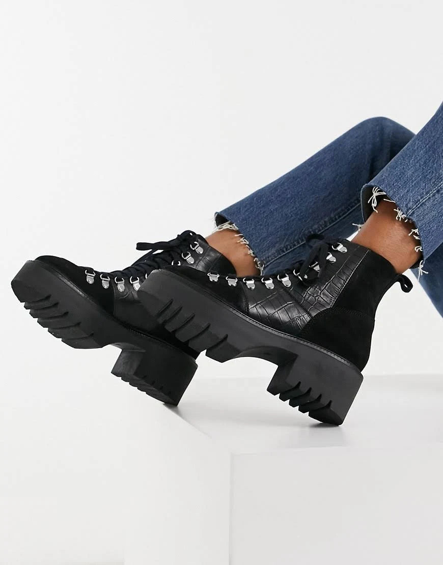 Black Suede Hiker Boots K504