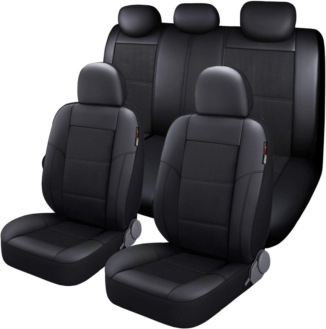 Leather and Mesh High Back Car Seat Cover Full Set S6784