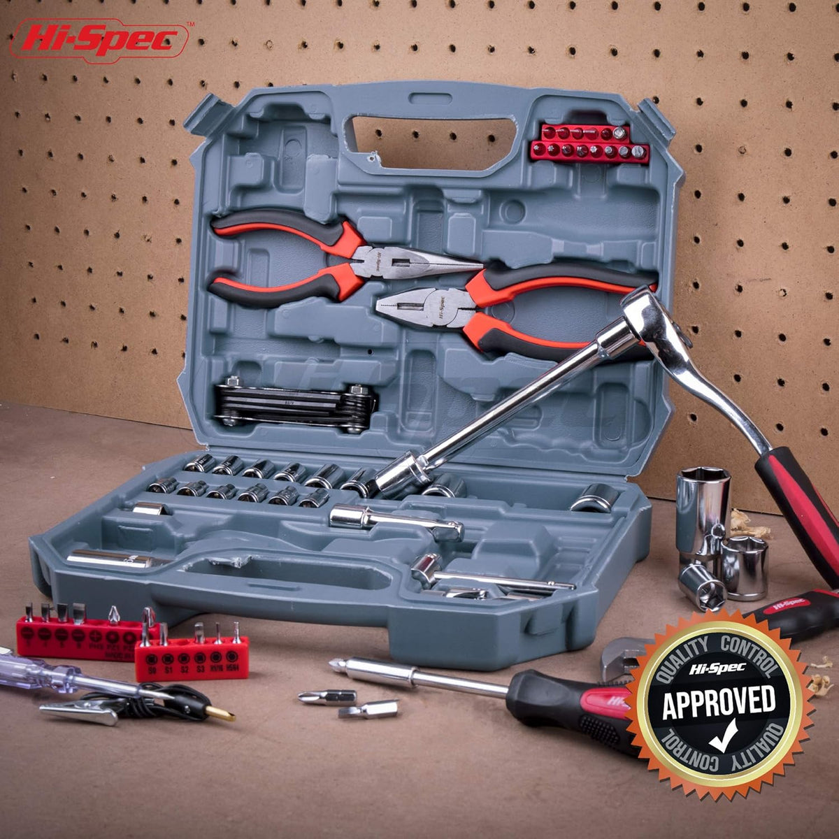 67 Piece Auto Mechanics Tool Kit with Metric Sockets, Ratchet Set & Tool Box T2838