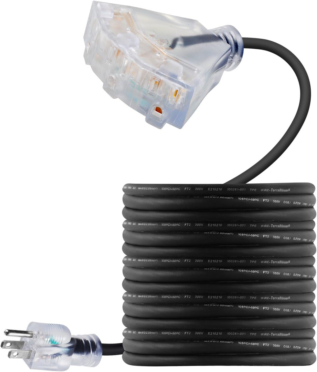 100 FT 14/3 Outdoor Extension Cord, Black Rubber Triple Outlet N501969