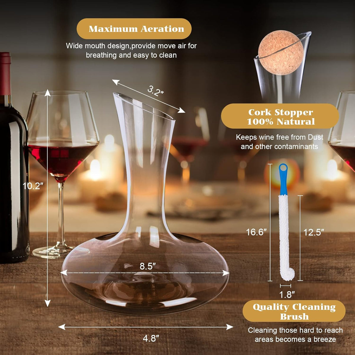 Lead-Free Crystal Wine Decanter Set With Stopper and Brush 1800ml Pack of 2 K77205