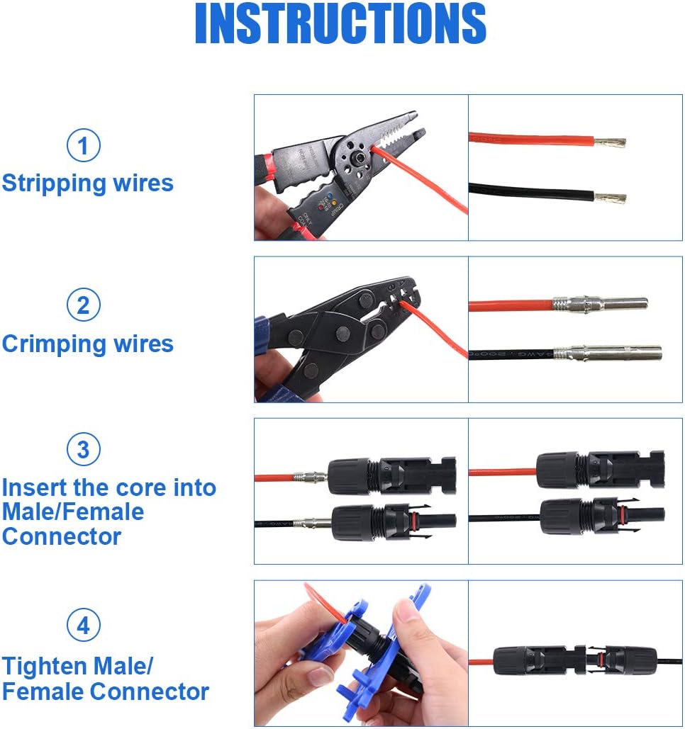10AWG Solar Panel Extension Cable and Connectors Set H43889