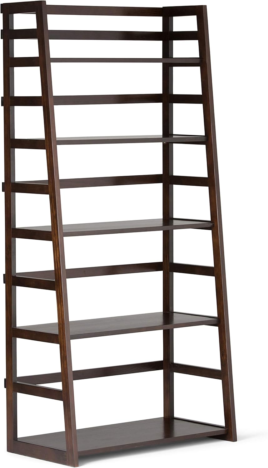 Black 5 Shelf Solid Wood Ladder Bookcase R266160