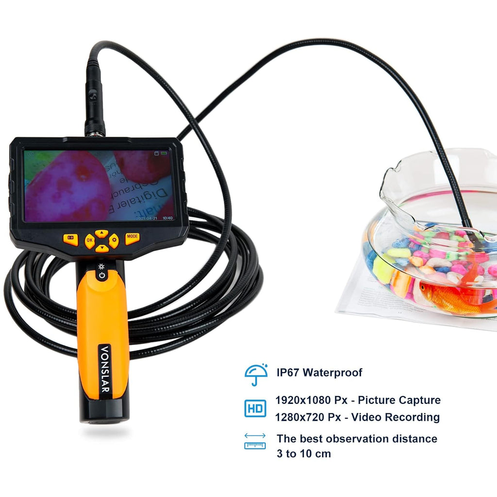 Triple-Lens Borescope Inspection Camera with Light, 1080P HD 7.9mm IP67 Waterproof, 16.4Ft Cable, 5 IPS Screen U45461