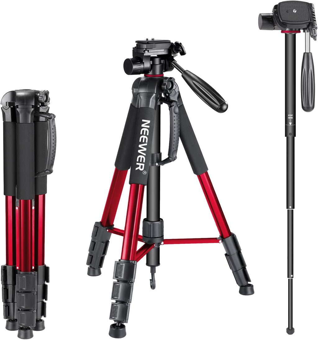 Portable Aluminum Alloy 2-in-1 Tripod Monopod with 3-Way Pan Head and Carrying Bag X547758