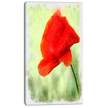 Big Red Poppy Flower Watercolor Painting Print on Wrapped Canvas X838563