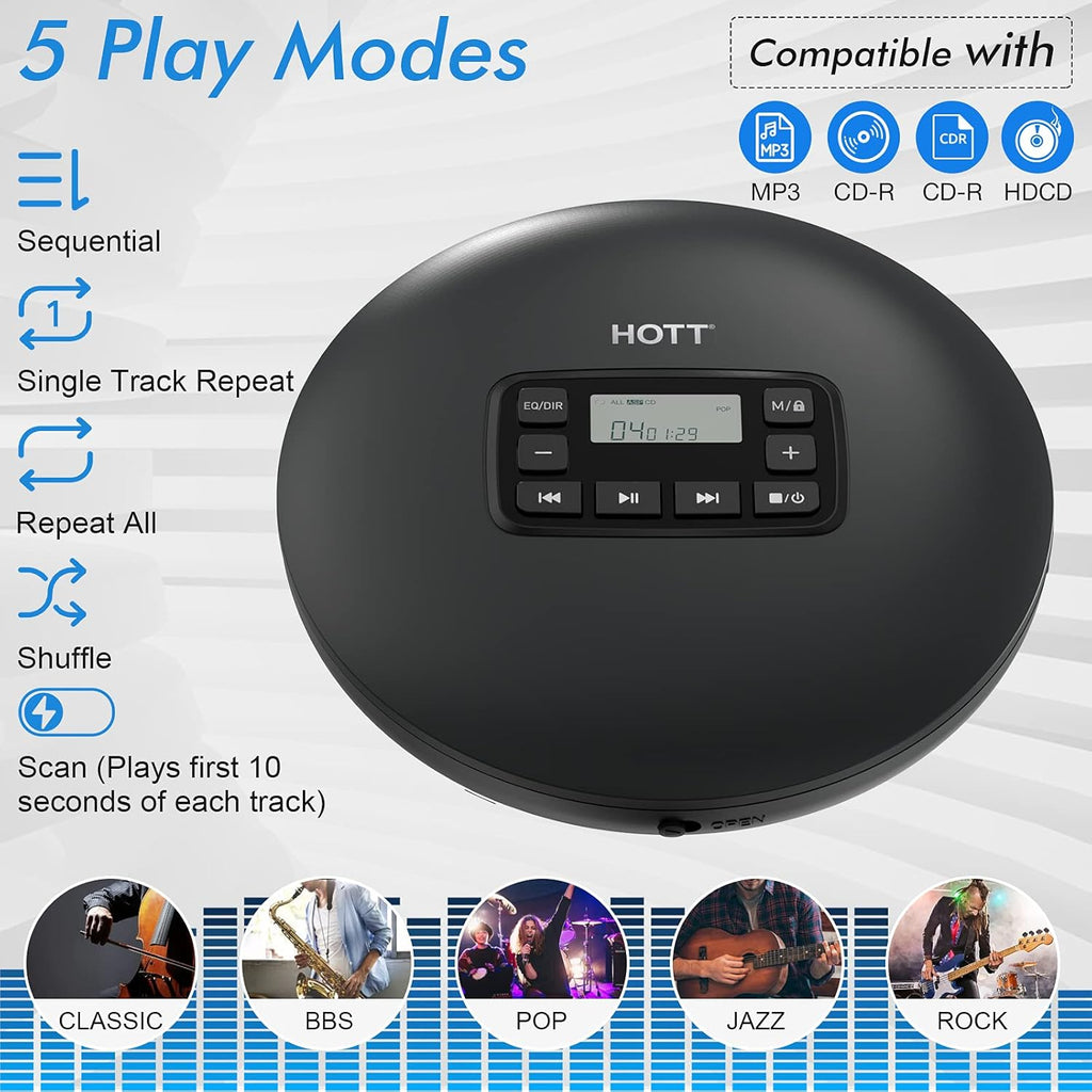 Black Portable CD Player with Headphones D715452