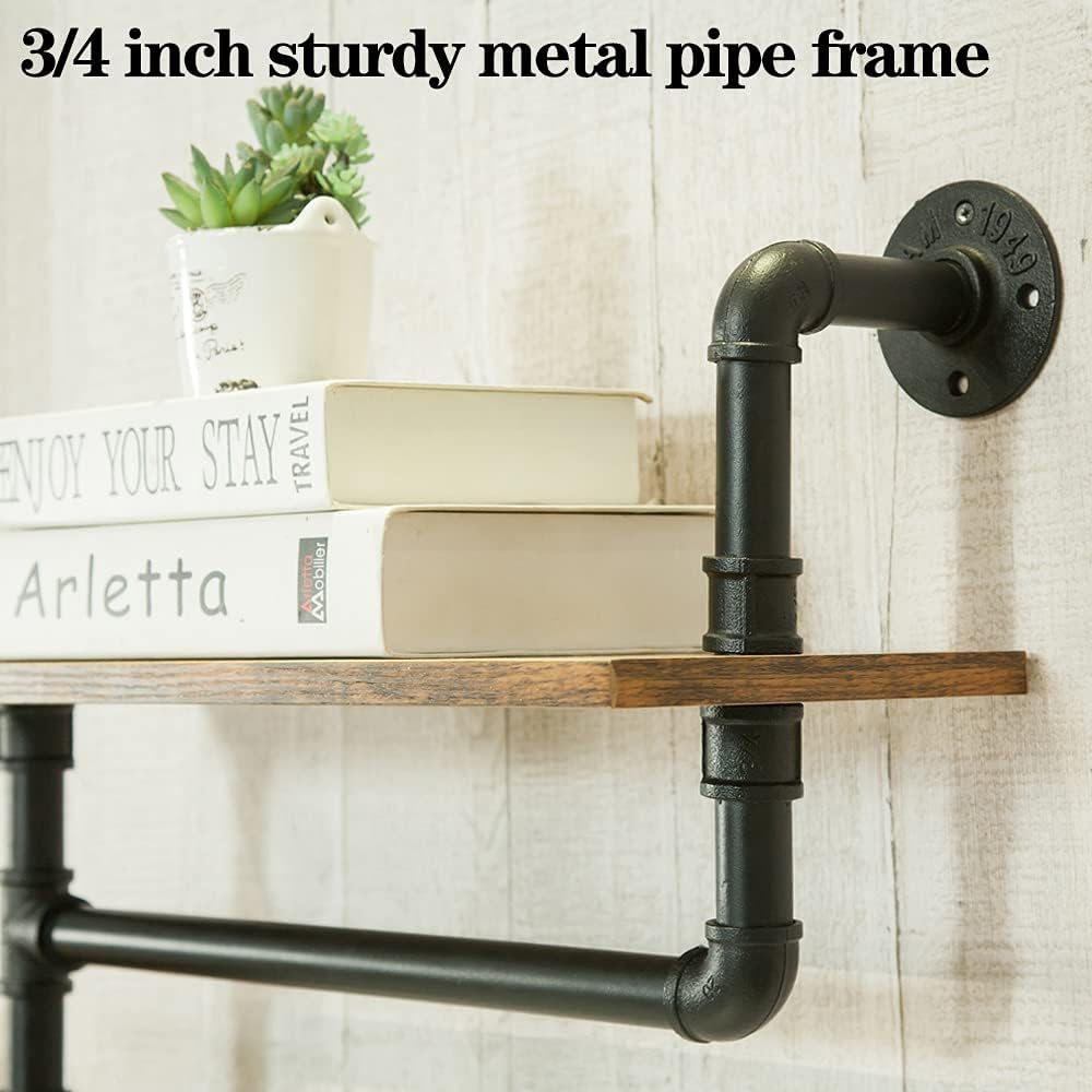 Rustic 2 Tier Wall Mounted Metal Shelves with Towel Bars X941126