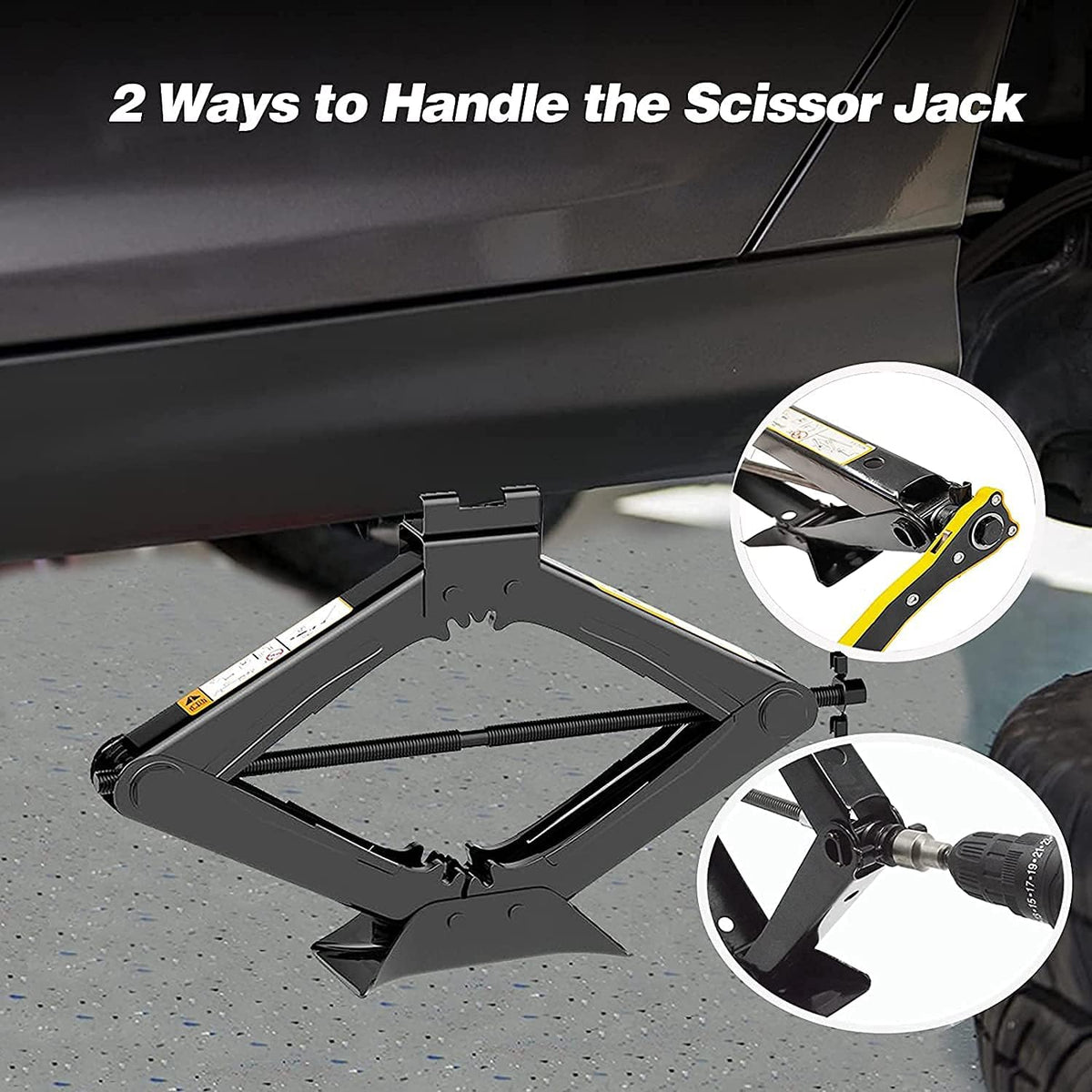 Scissor Lift Jack 3 Ton Capacity with Jack Socket Drill Adapter Black H1693