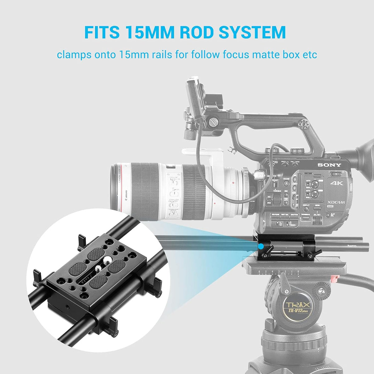 Camera Tripod Mounting Baseplate with 15mm Rod Clamp B1411