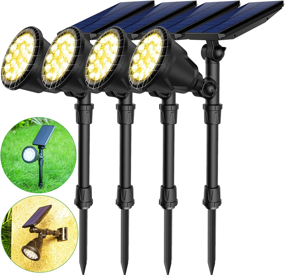 Waterproof Solar Spot Lights Outdoor 18 LED Beads Cool White 4 Pack H25813