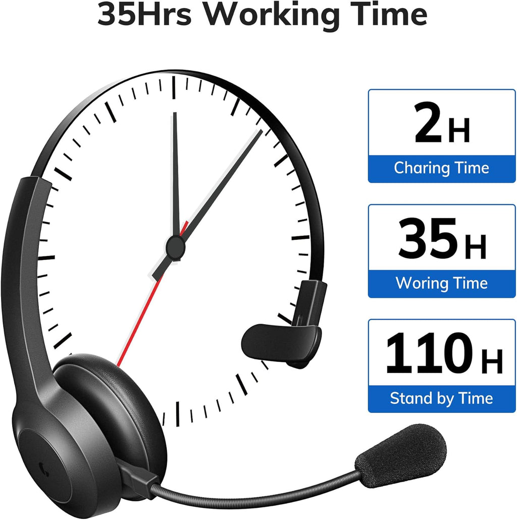 Bluetooth Headset with Microphone, AI Noise Cancelling, 35 Hrs Talk Time F71328