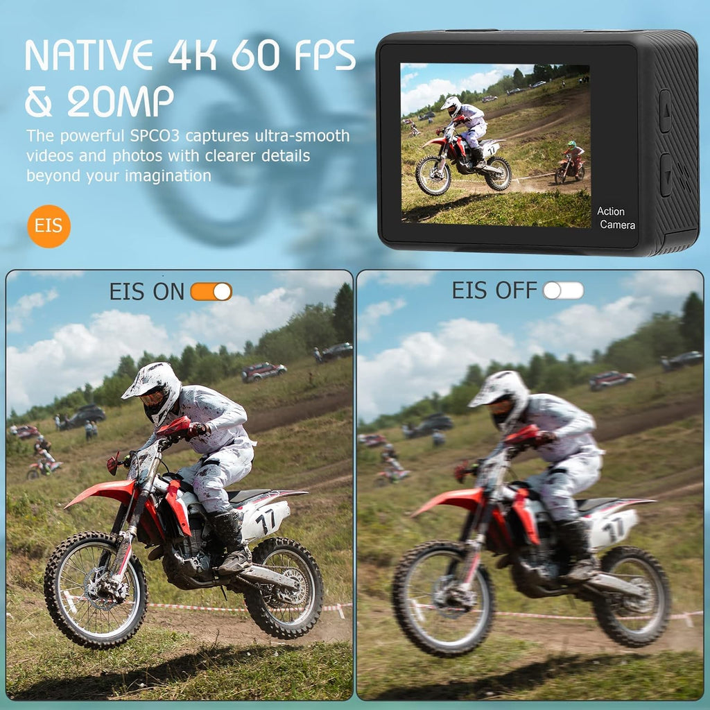 4K60FPS WiFi Dual Screen Action Camera 20MP Touch Screen EIS 170 Angle Wide 30m Waterproof 4X Zoom Sports Camera C1936