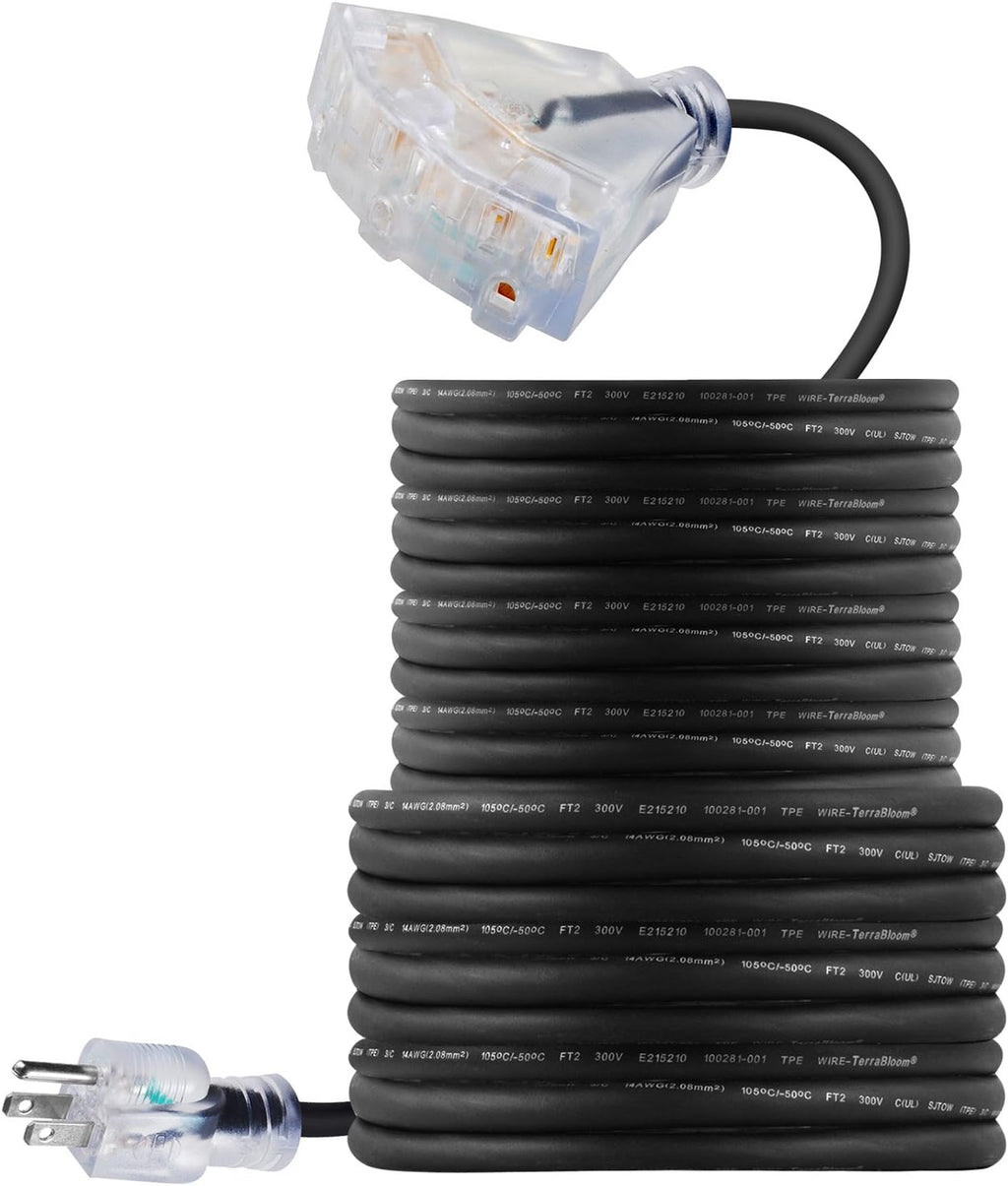 100 FT 14/3 Outdoor Extension Cord, Black Rubber Triple Outlet N501969