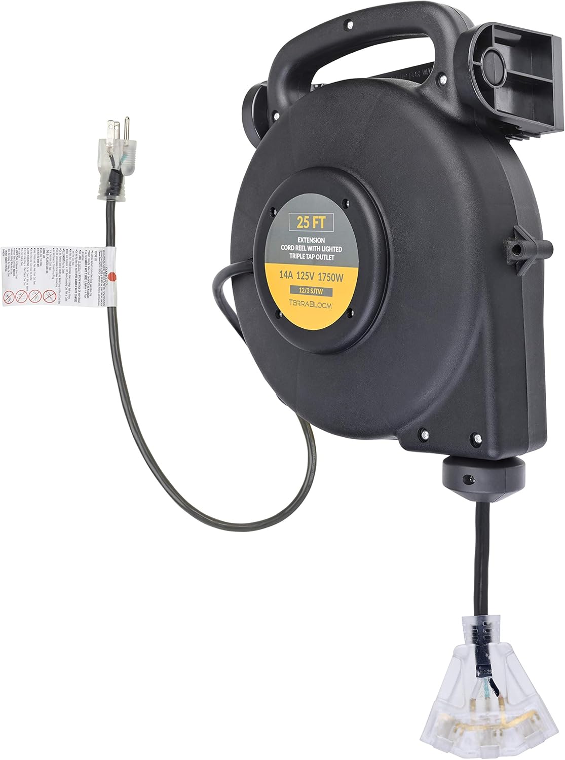 25 Ft 12/3 Retractable Extension Cord Reel with 3 Outlets J361