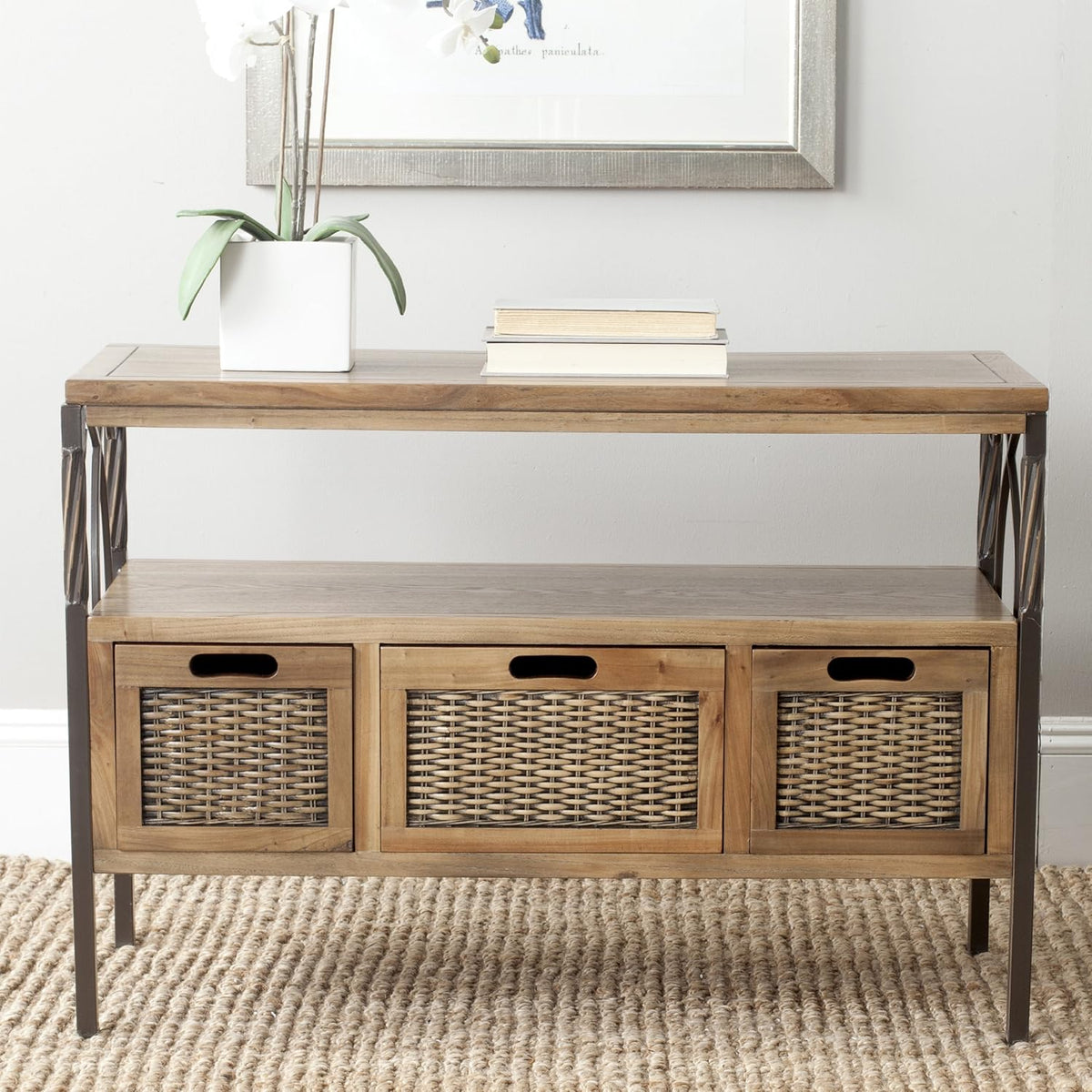 Antique Dark Walnut and Pewter 3-Drawer Console Table O72136