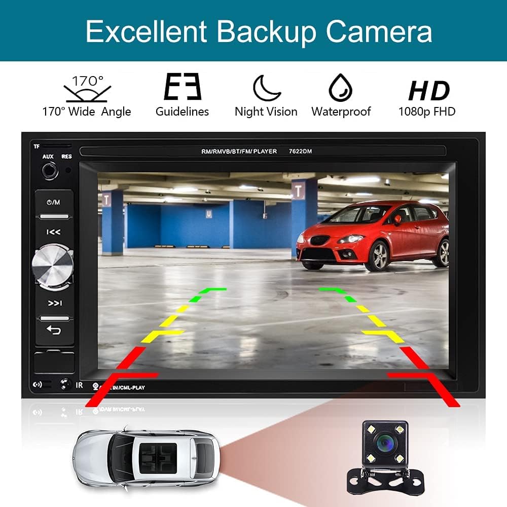 Double Din Bluetooth Touchscreen Car Stereo with Backup Camera Q673
