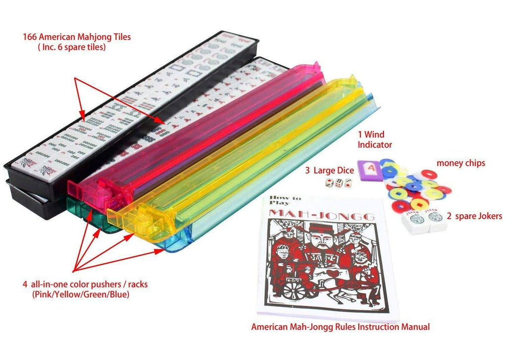American Mahjong Set with Soft Bag 4 Color Pushers Racks S989