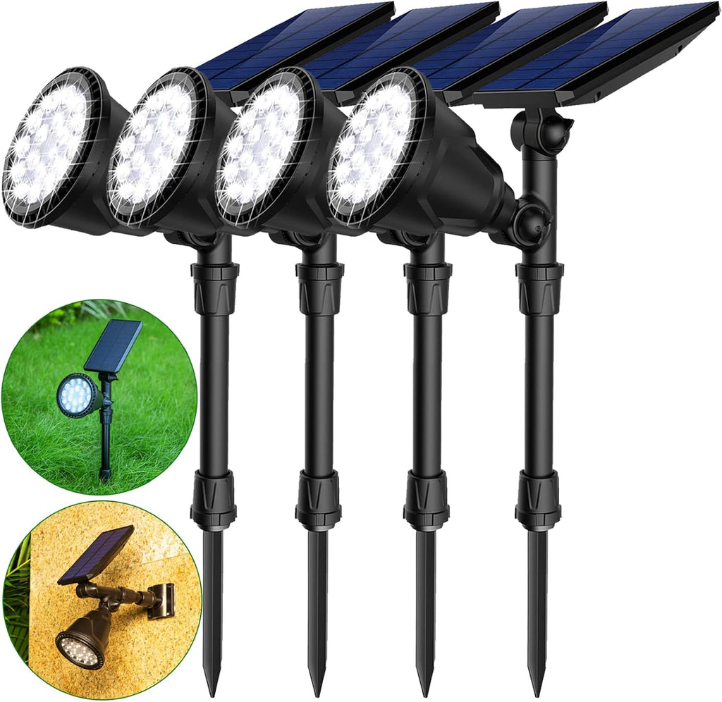 Waterproof Solar Spot Lights Outdoor 18 LED Beads Cool White 4 Pack H25813