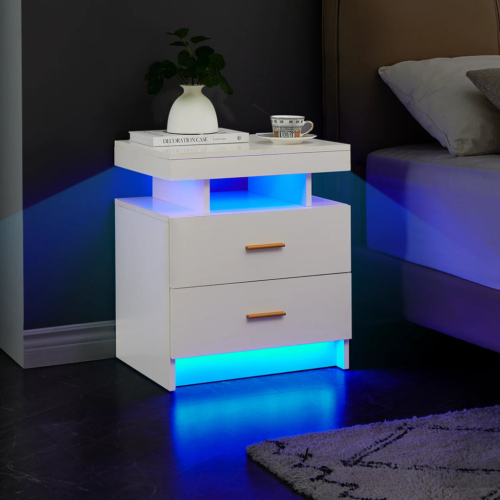 Black 2 Drawer LED Nightstand with Wireless Charging Station Z873334