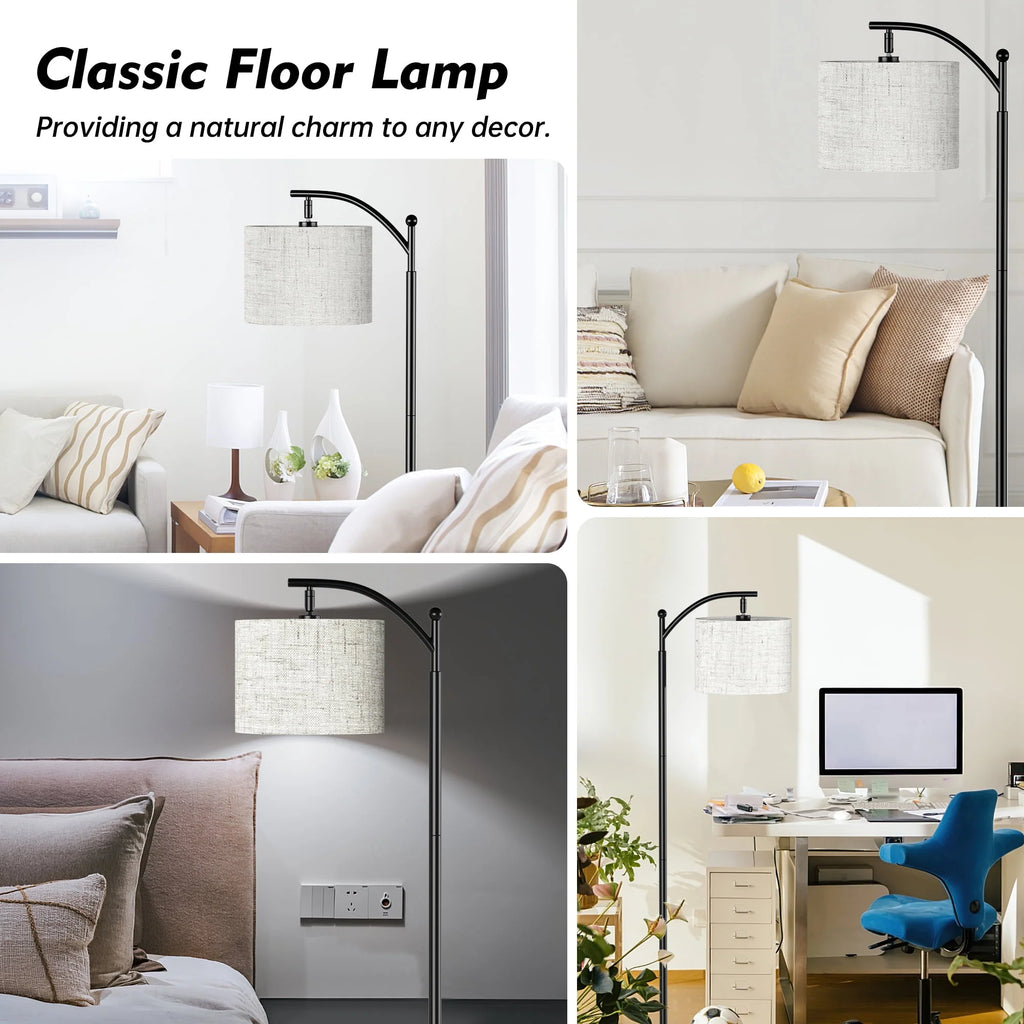 Tall Modern Floor Lamp with Linen Shade N488