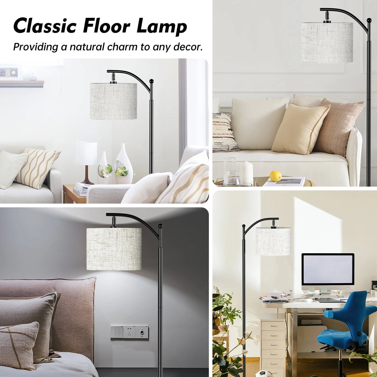 Tall Modern Floor Lamp with Linen Shade N488