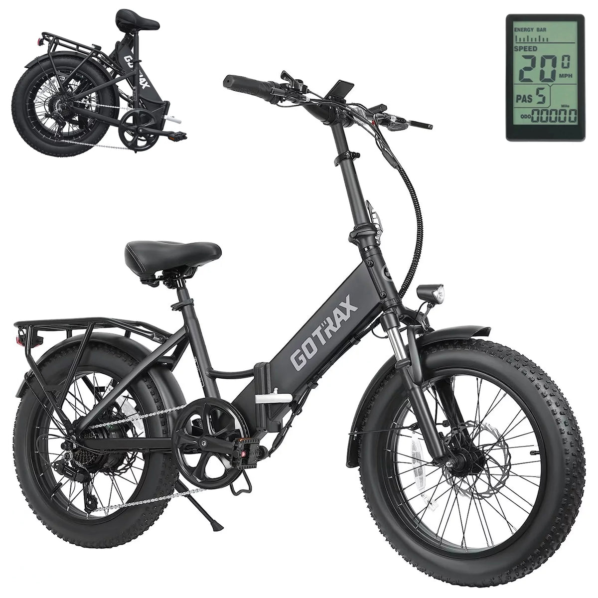 White 500W 20 x 3 Fat Tire Folding Electric Bike U4432