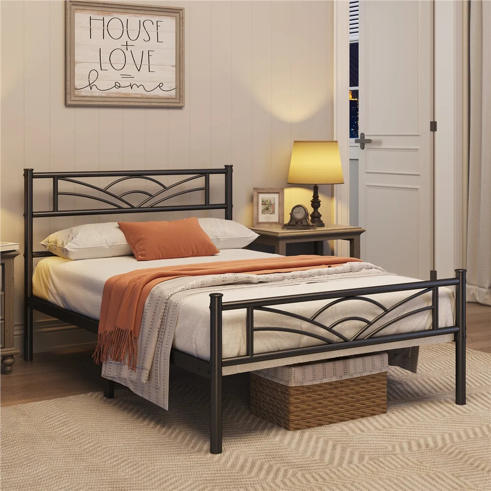 Twin XL Antique Gold Metal Platform Bed V533608