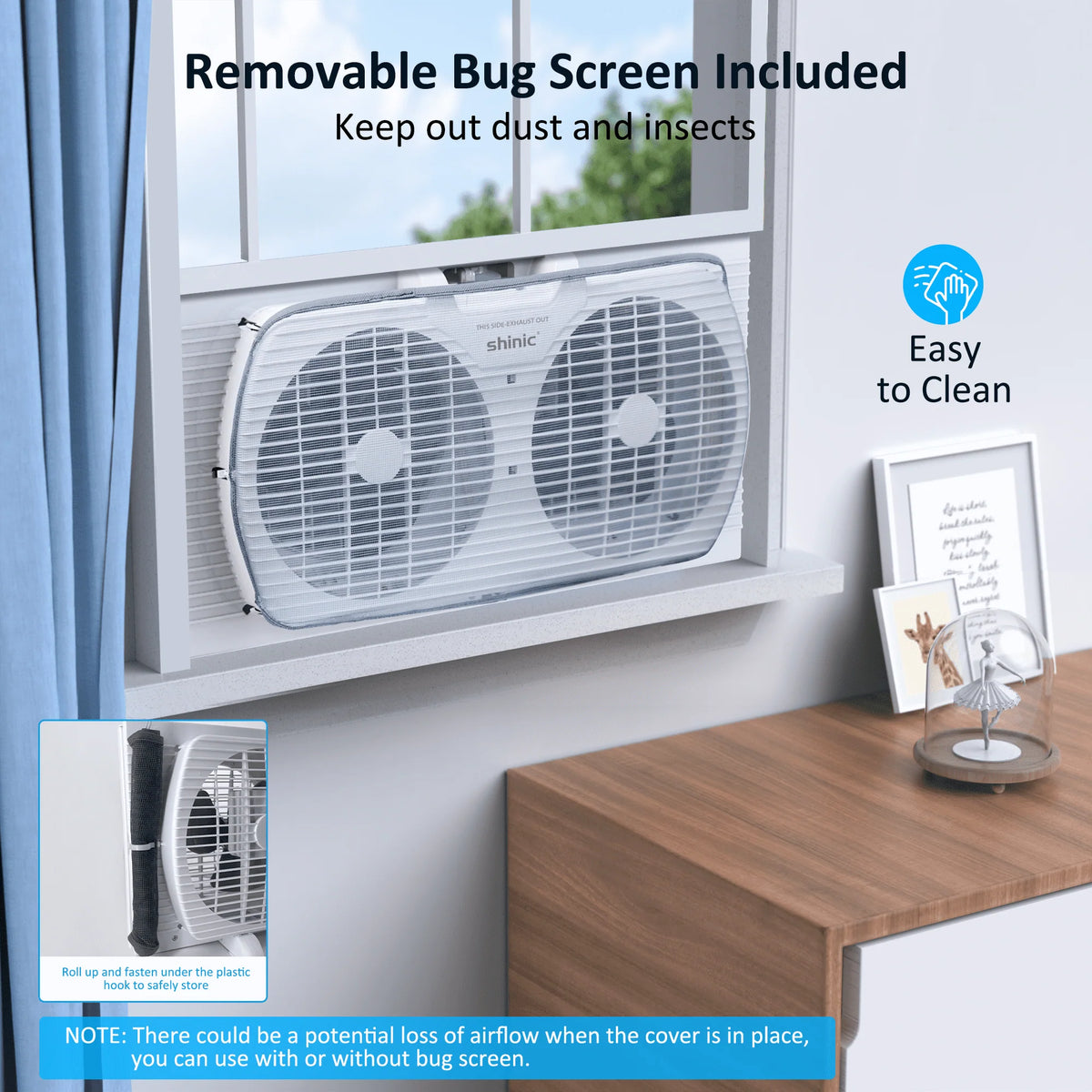 9 3-Speed Twin Window Fan with Bug Screen, White N936