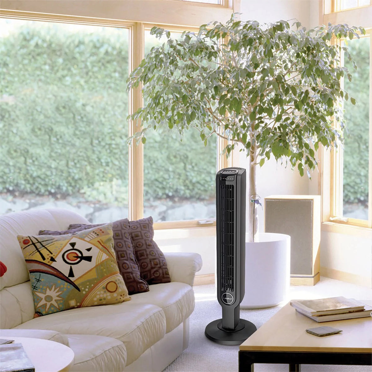 Black 3-Speed Oscillating Tower Fan with Timer and Remote L288355
