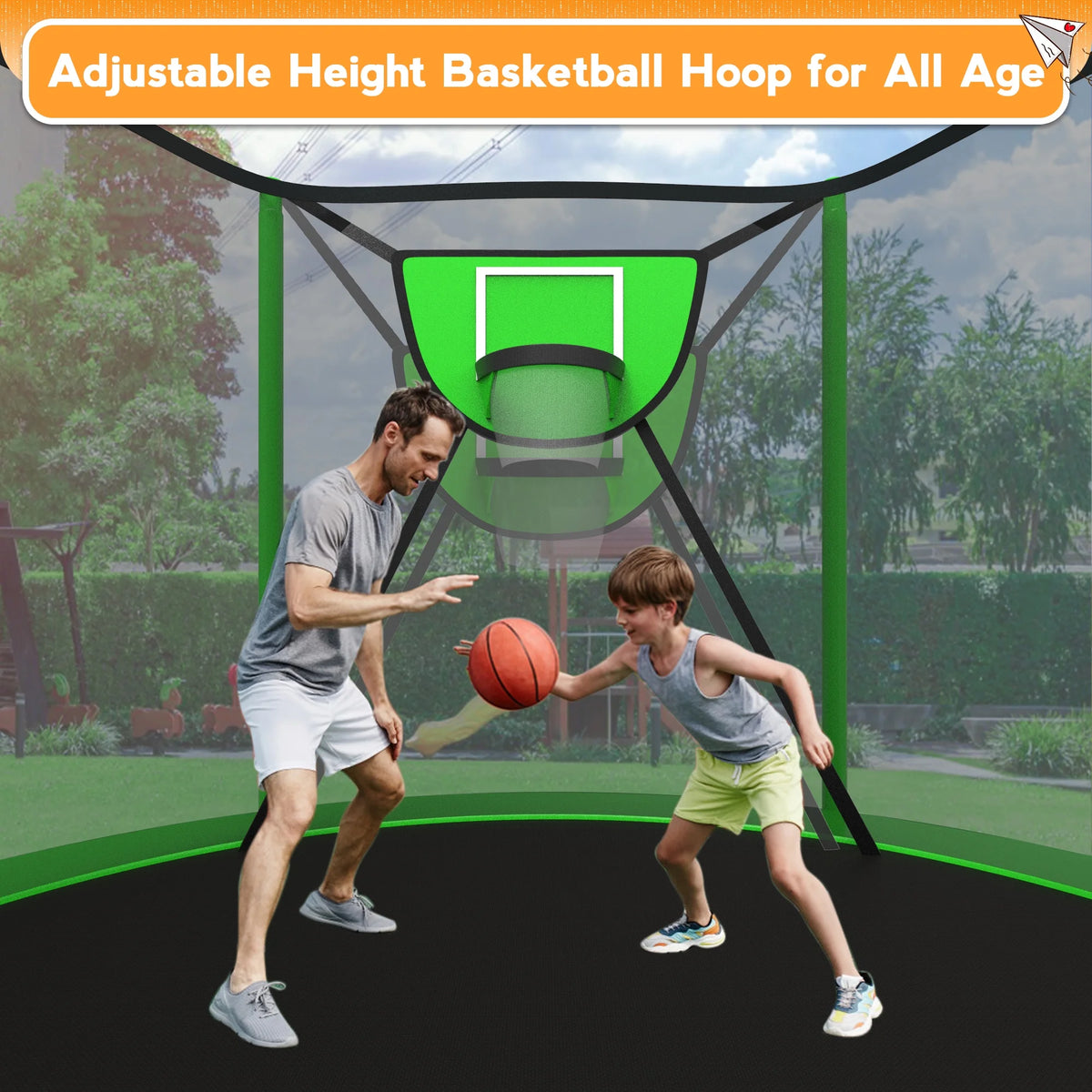 10FT Trampoline with Basketball Hoop and Enclosure Net Y152537