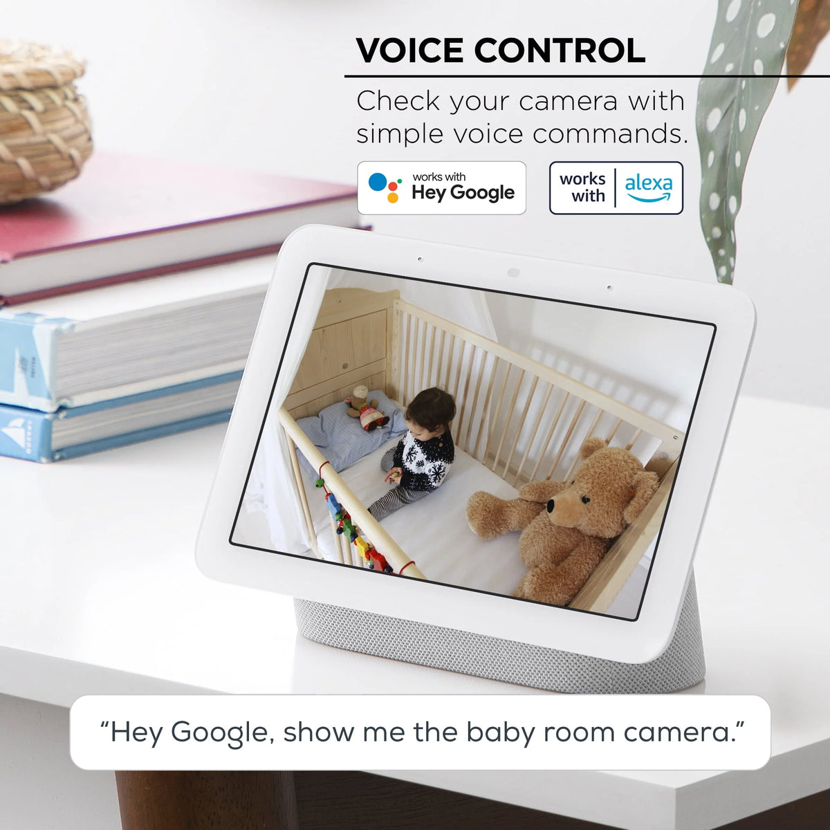 1080P Indoor Security Camera with Voice Control, White 2 Pack J27945