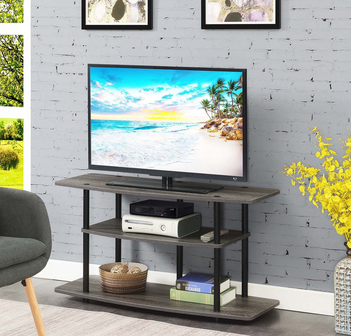 Black 3 Tier Wide TV Stand P430436
