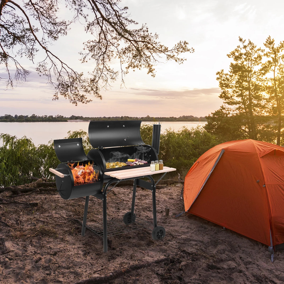 Charcoal Grill with Offset Smoker A577105