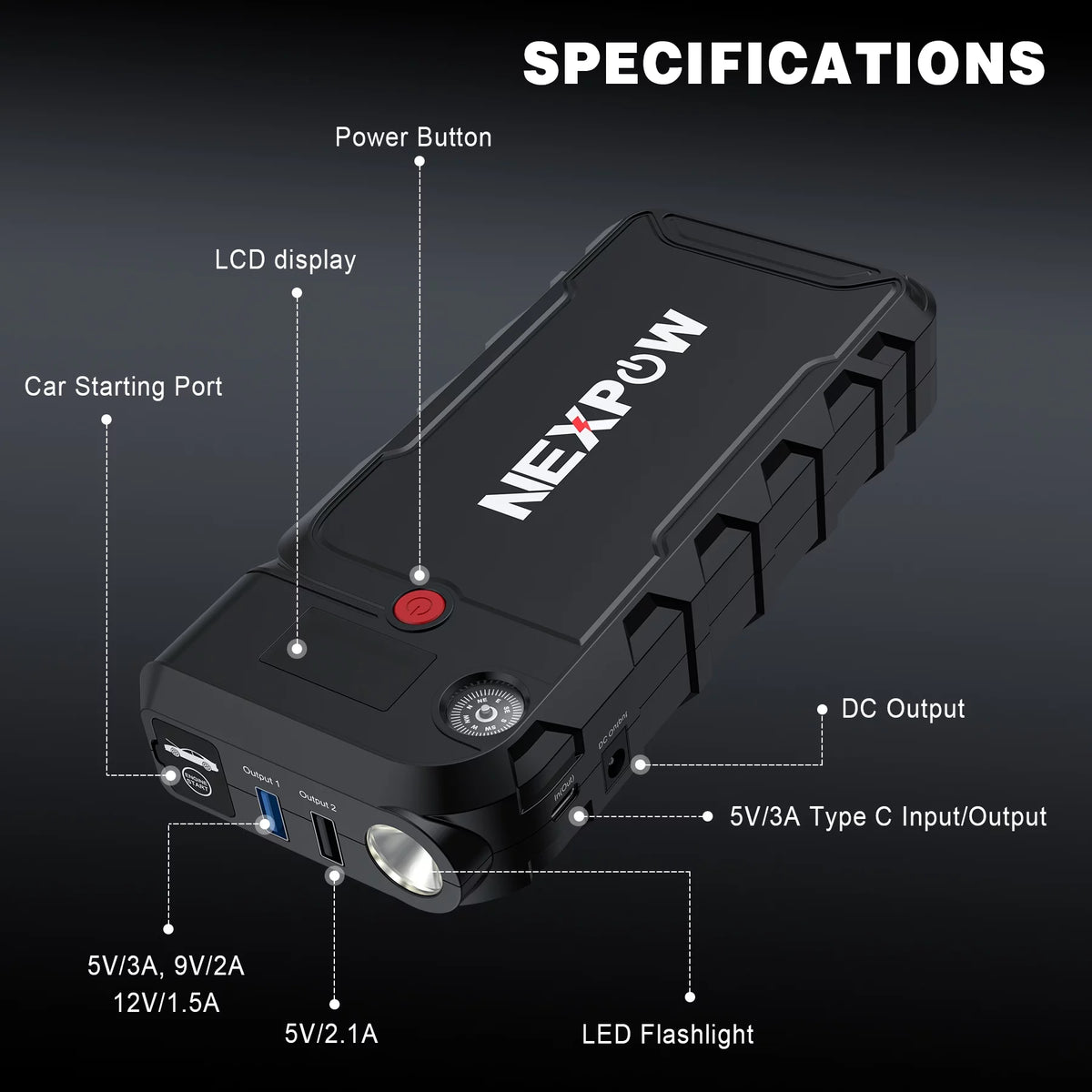 3000A Peak 23800mAH 12V Portable Battery Jump Starter with LCD Display Z633039