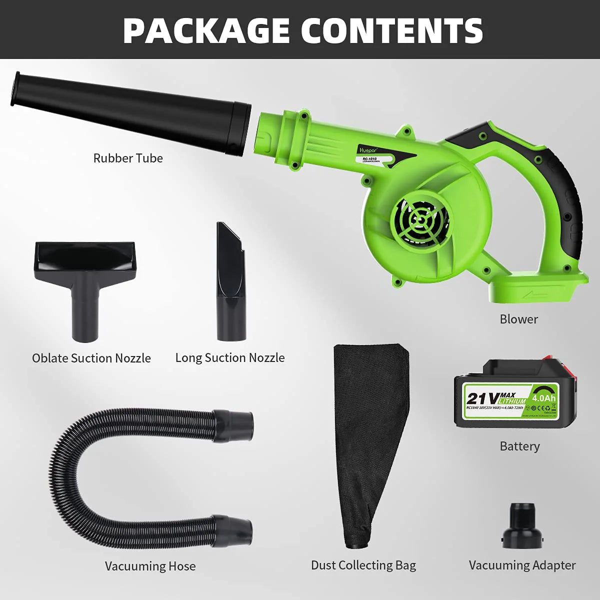 21V Cordless Leaf Blower 135MPH 321CFM 6 Speed with 4.0Ah Li-ion Battery R2584