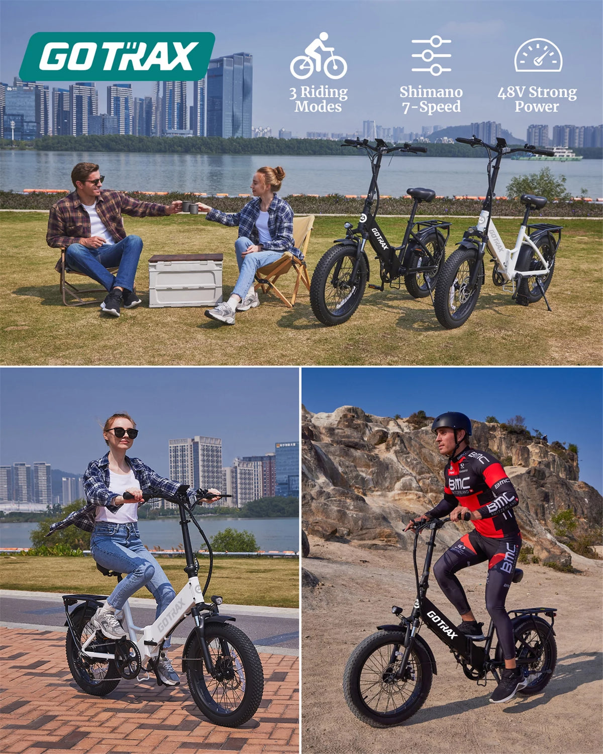 White 500W 20 x 3 Fat Tire Folding Electric Bike U4432