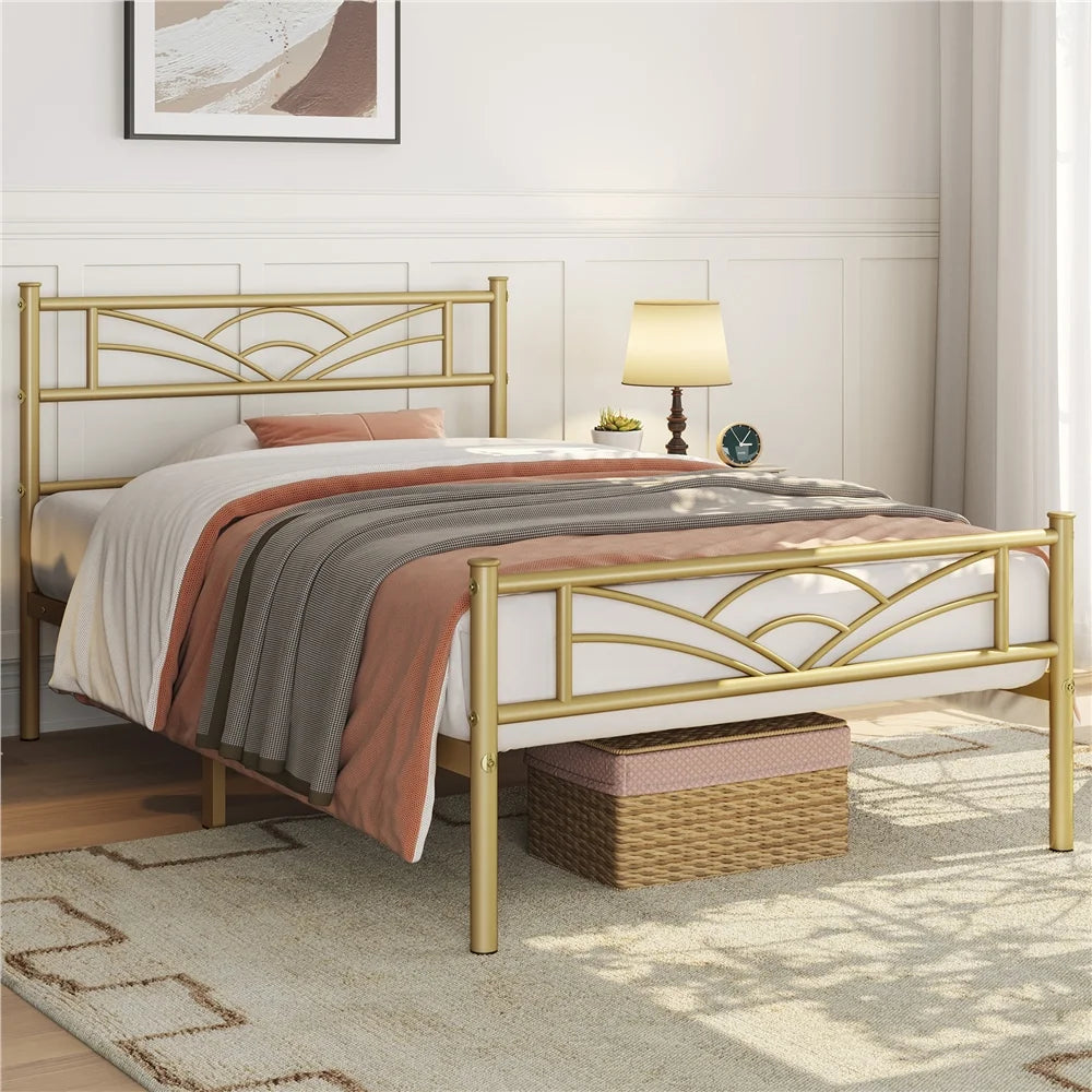 Twin XL Antique Gold Metal Platform Bed V533608