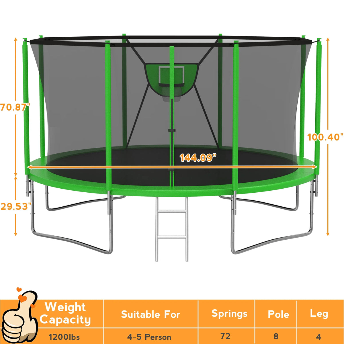 10FT Trampoline with Basketball Hoop and Enclosure Net Y152537