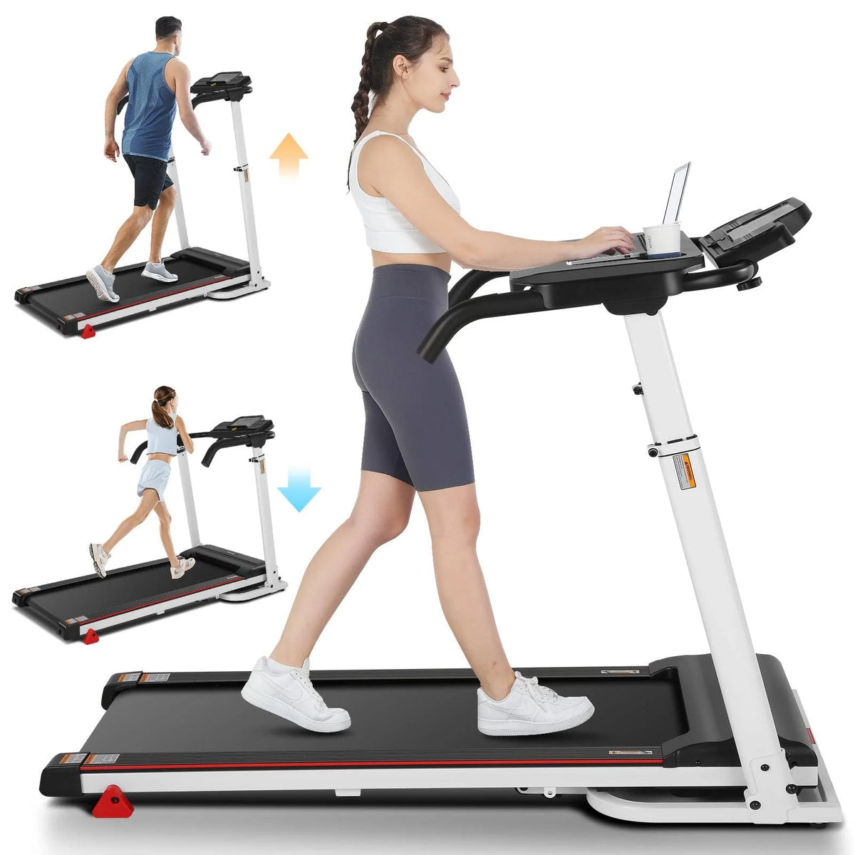 Folding Treadmill with Removable Desk, White P776