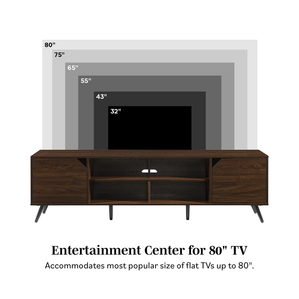 Mid-Century Modern Angle-Door TV Stand, Dark Walnut U808138
