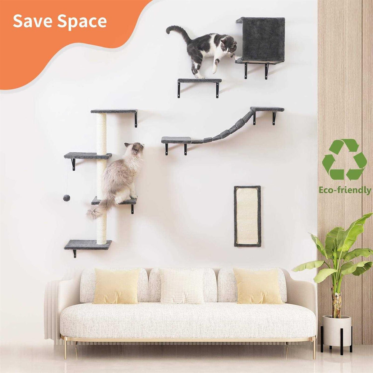 Wall-Mounted Cat Furniture 5pcs Wooden Cat Shelves T80666