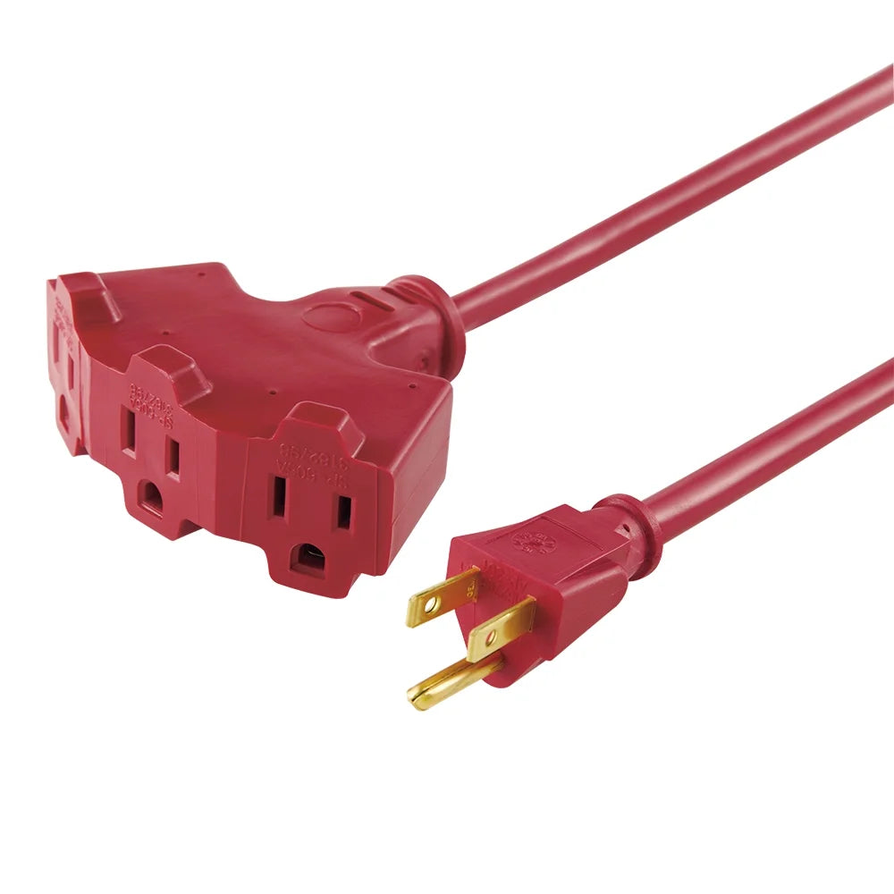 25FT 14AWG 3 Prong Red Triple Outlet Outdoor Extension Cord P46147