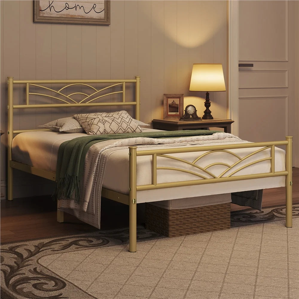 Twin XL Antique Gold Metal Platform Bed V533608