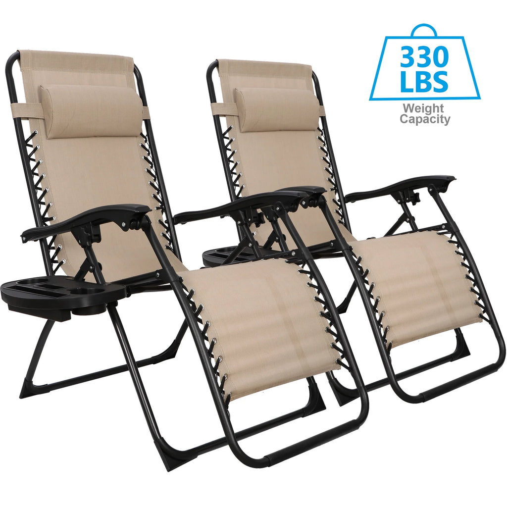 2 Pack Beige Steel Zero-Gravity Chair T781382