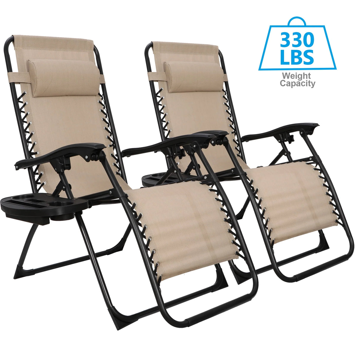 2 Pack Beige Steel Zero-Gravity Chair T781382
