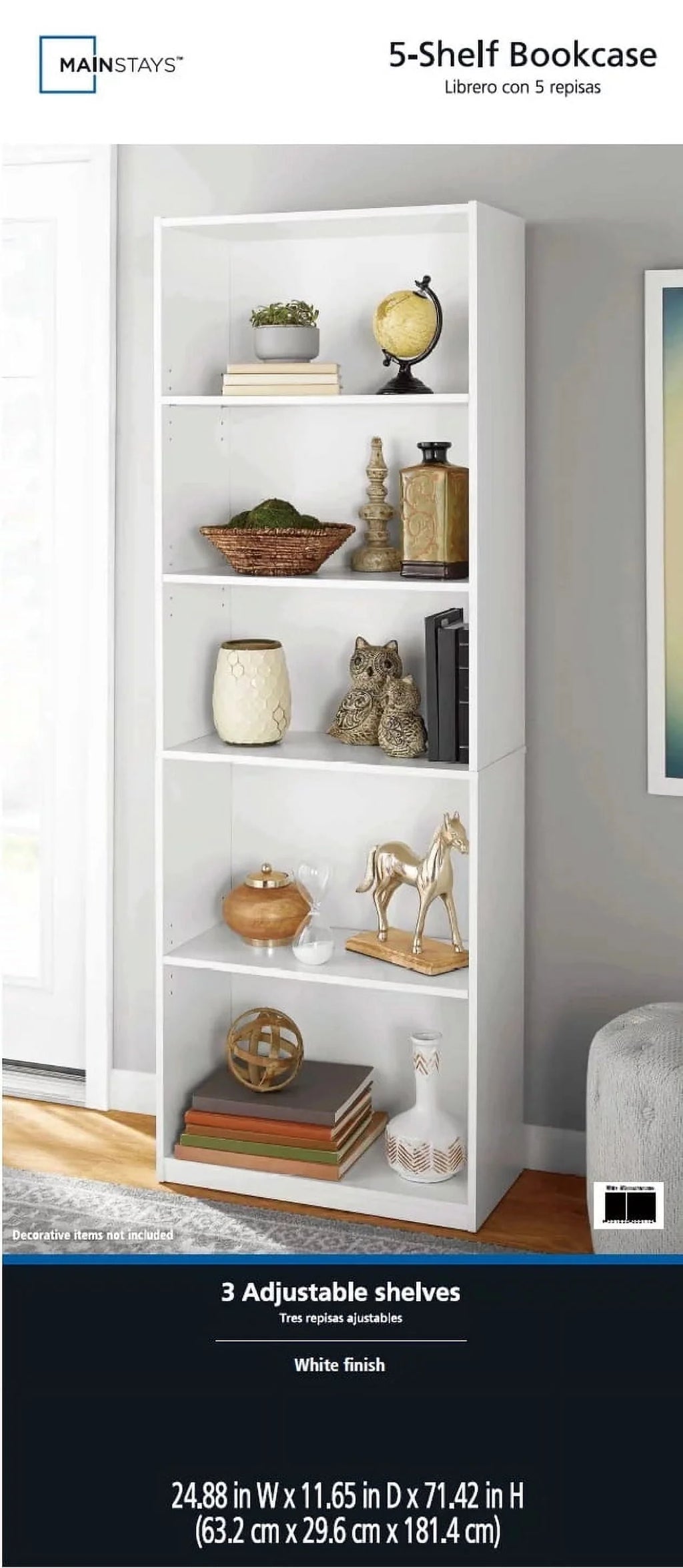 5-Shelf Bookcase with Adjustable Shelves, White X311871