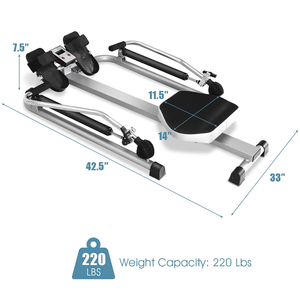 Rower with LCD Monitor and Adjustable Hydraulic Resistance V199612
