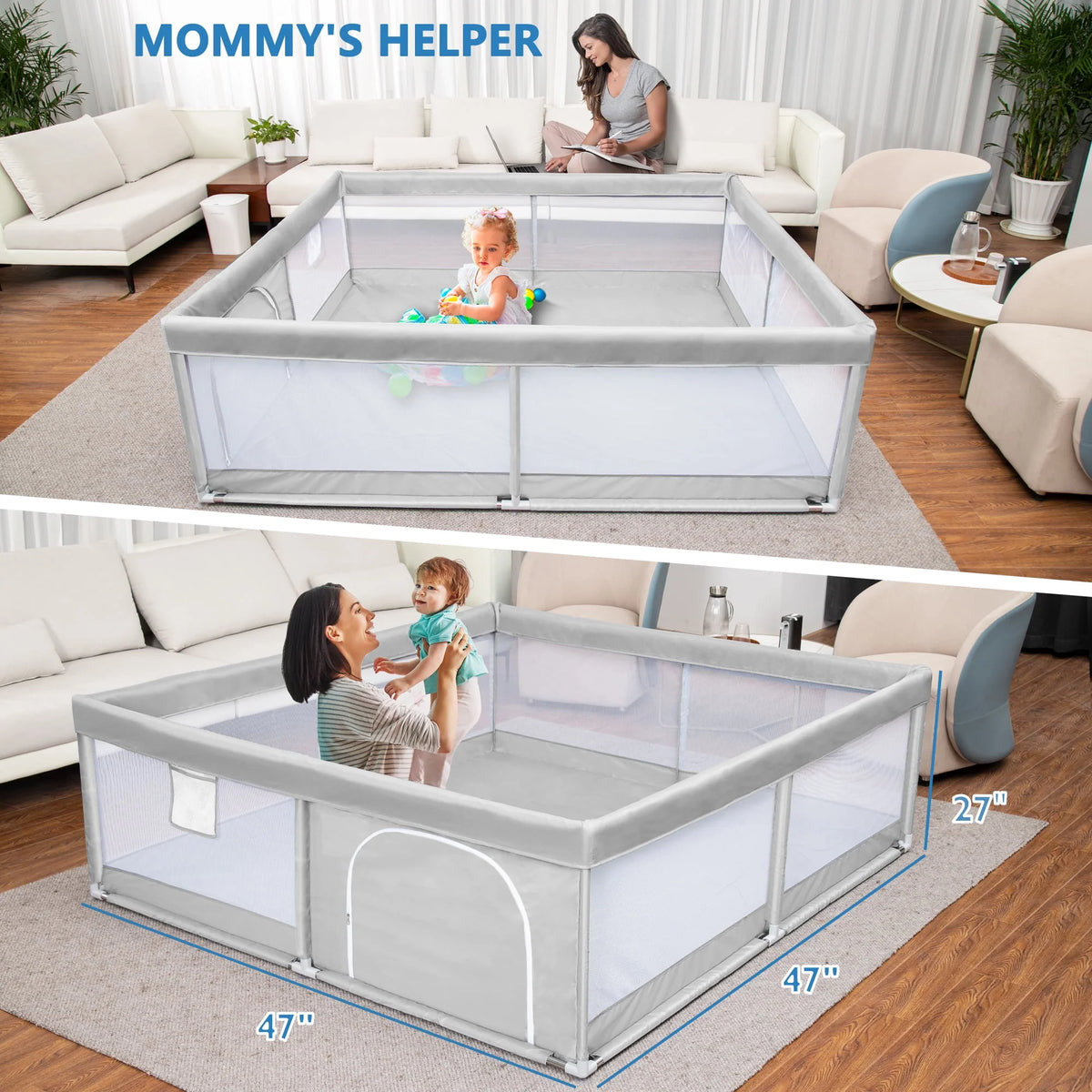 Large Gray Baby Playpen J1336